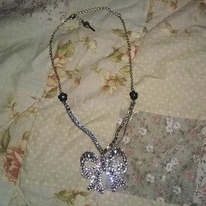 Betsey Johnson Bejeweled Bow Necklace